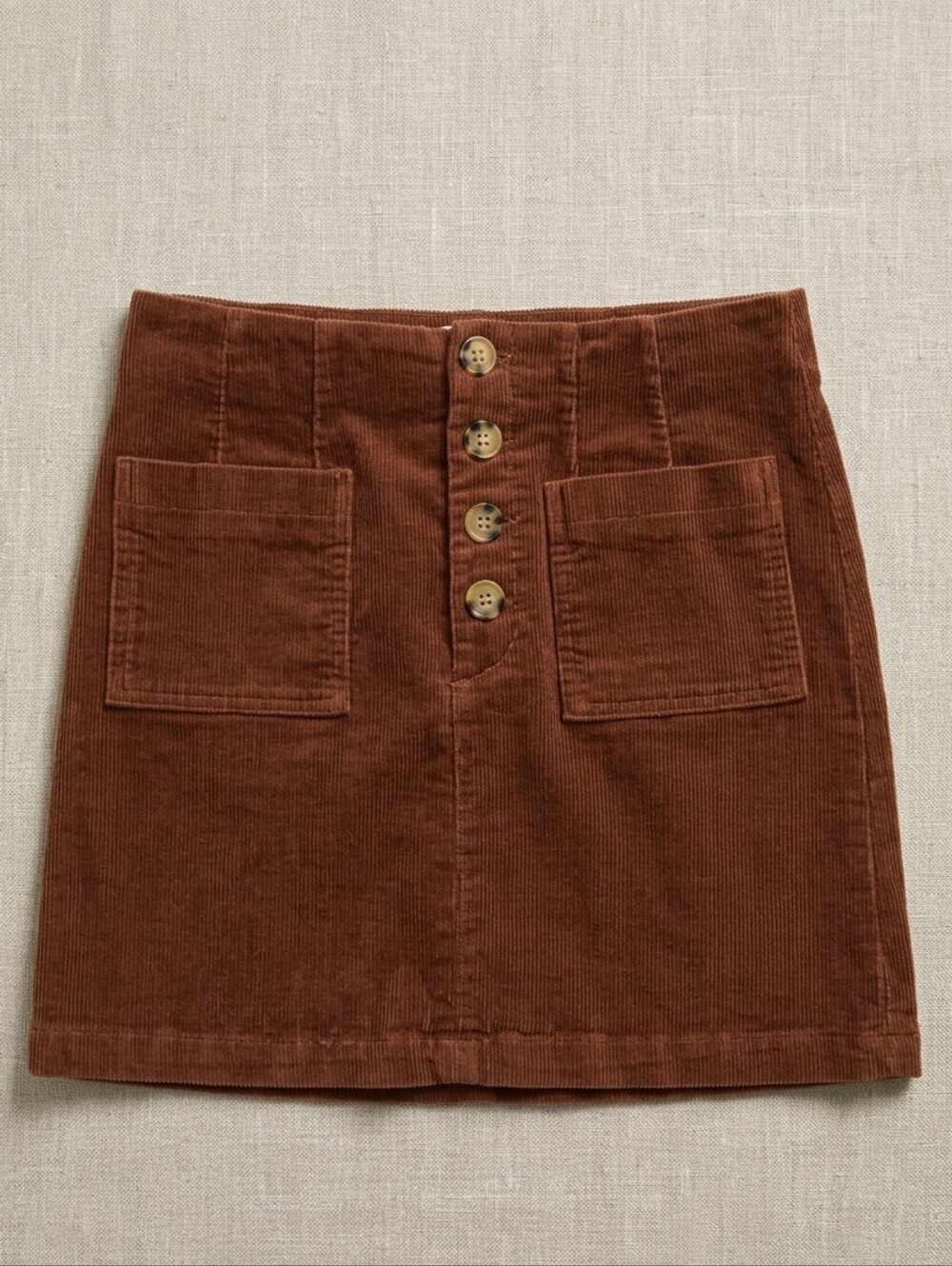 Jolt Brown Corduroy Button Fly Mini Skirt with Pockets